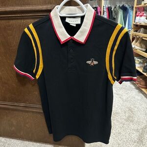 Gucci Black Polo Shirt with Gold and Red Accents